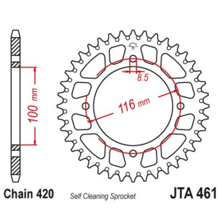 Corona JT Aluminio negro JT 461 con 51 dientes