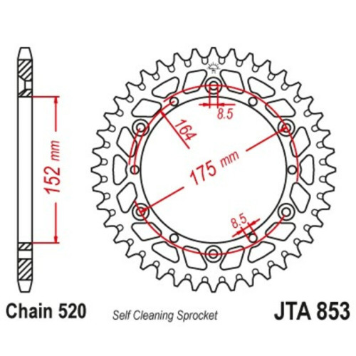 Corona JT Aluminio negro JT 853 con 52 dientes