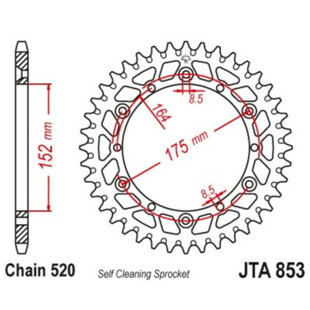 Corona JT Aluminio negro JT 853 con 52 dientes