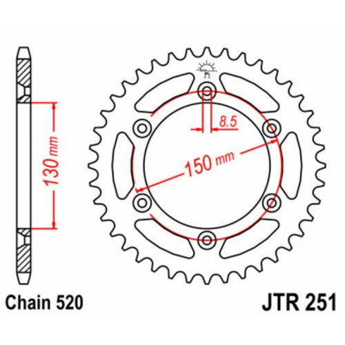 Corona JT 251 de acero con 50 dientes paso 520 autolimpiable