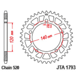 Corona JT Aluminio negro JT 1793 con 43 dientes 2
