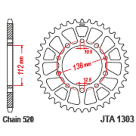 Corona JT Aluminio negro JT 1303 con 46 dientes