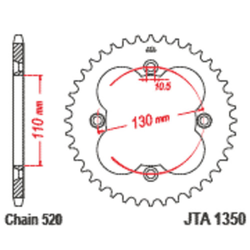 Corona JT Aluminio negro JT 1350 con 38 dientes