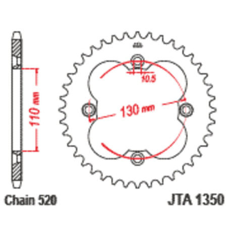 Corona JT Aluminio negro JT 1350 con 38 dientes