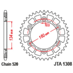 Corona JT Aluminio negro JT 1308 con 44 dientes 2