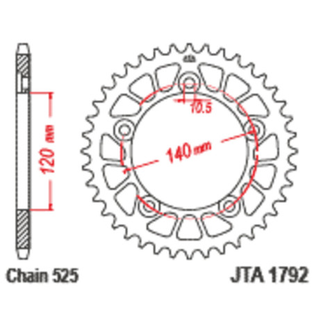 Corona JT Aluminio negro JT 1792 con 43 dientes