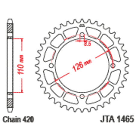 Corona JT Aluminio negro JT 1465 con 47 dientes