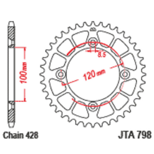 Corona JT Aluminio negro JT 798 con 52 dientes