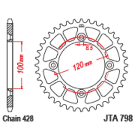 Corona JT Aluminio negro JT 798 con 52 dientes