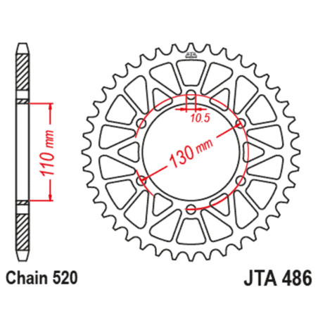 Corona JT Aluminio negro JT 486 con 43 dientes