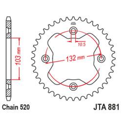 Corona JT Aluminio negro JT 881 con 38 dientes