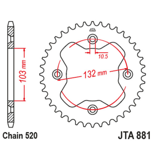 Corona JT Aluminio negro JT 881 con 38 dientes