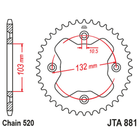 Corona JT Aluminio negro JT 881 con 38 dientes