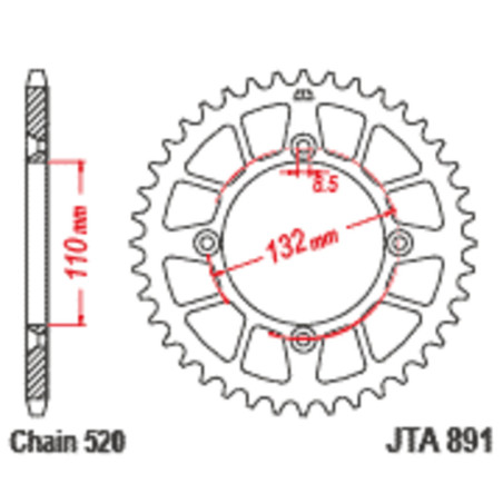Corona JT Aluminio negro JT 891 con 46 dientes