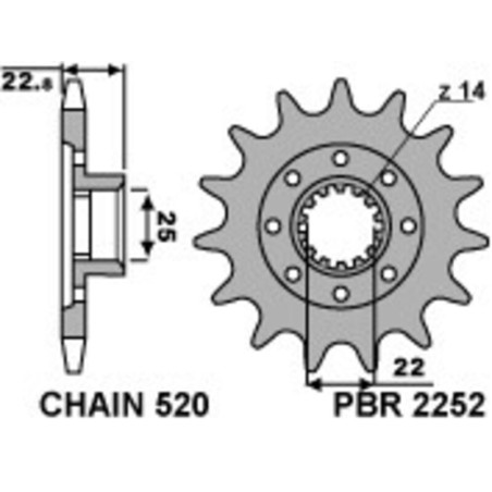 Piñón PBR acero estándar 2252 - 520