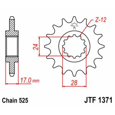 Piñon JT paso 525 acero 14 Dientes