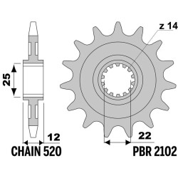 Piñón PBR acero estándar 2102 - 520