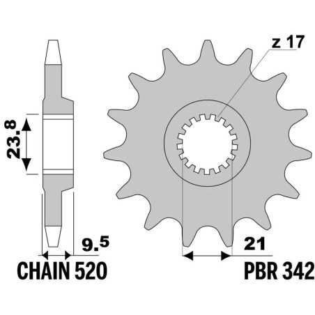 Piñón PBR acero estándar 342 - 520