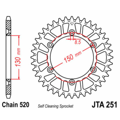 Corona JT 251 de aluminio con 50 dientes