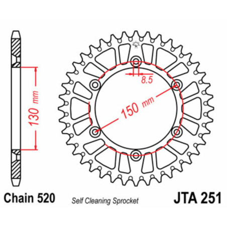 Corona JT 251 de aluminio con 51 dientes