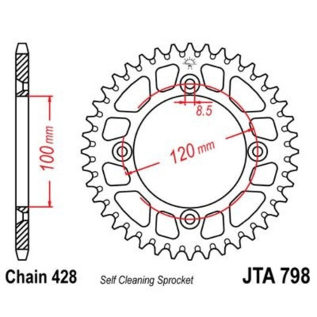 Corona JT 798 de aluminio con 51 dientes