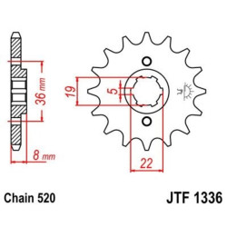 Piñon JT 1336 de acero con 14 dientes