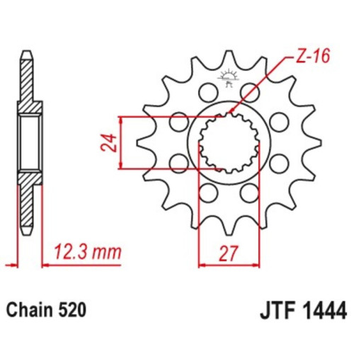 Piñón JT 1444 de acero con 16 dientes