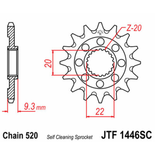 Piñón JT SPROCKETS acero autolimpiable 1446 - Paso 520