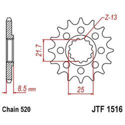 Piñón JT F1516 de acero con 16 dientes