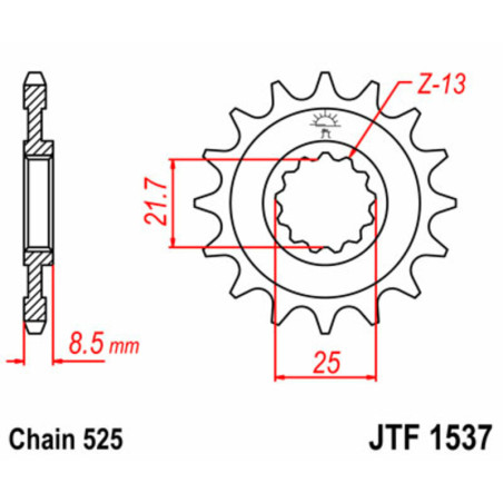 Piñón JT SPROCKETS acero estándar 1537 - Paso 525