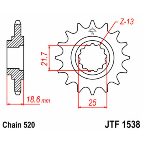 Piñón JT SPROCKETS acero estándar 1538 - Paso 520