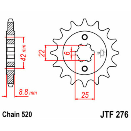 Piñón JT SPROCKETS acero estándar 276 - Paso 520