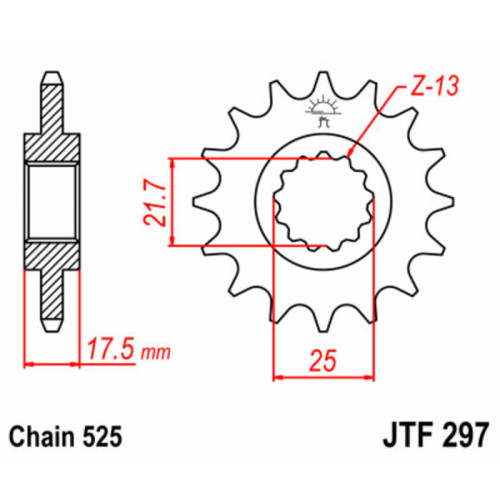 Piñón JT SPROCKETS acero estándar 297 - Paso 525