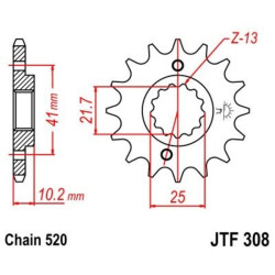 Piñon JT 308 de acero con 16 dientes