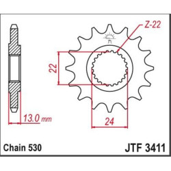 Piñón JT SPROCKETS acero estándar 3411 - Paso 530