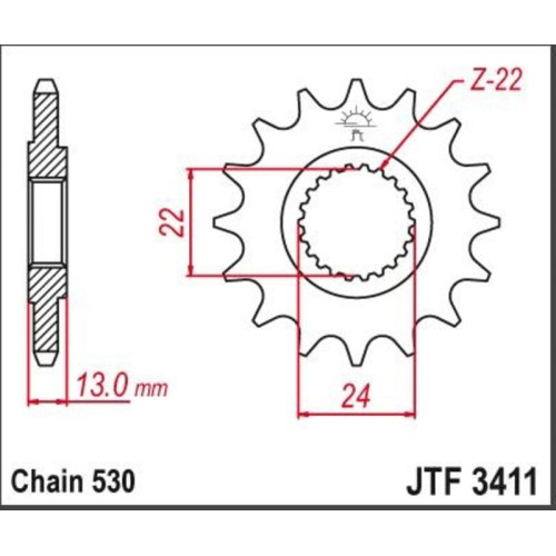 Piñón JT SPROCKETS acero estándar 3411 - Paso 530