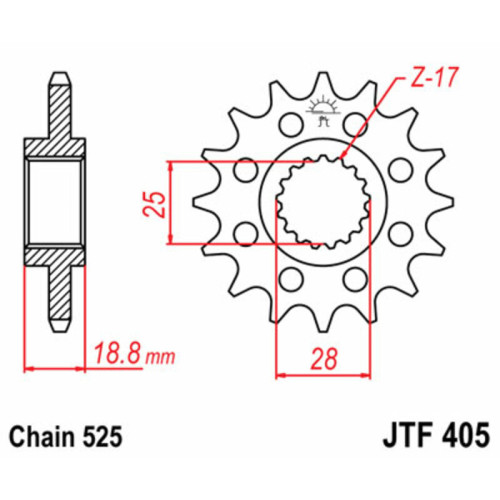 Piñón JT SPROCKETS acero estándar 405 - Paso 525