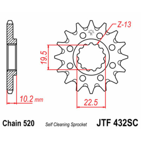 Piñon JT 432SC autolimpiable de acero con 15 dientes