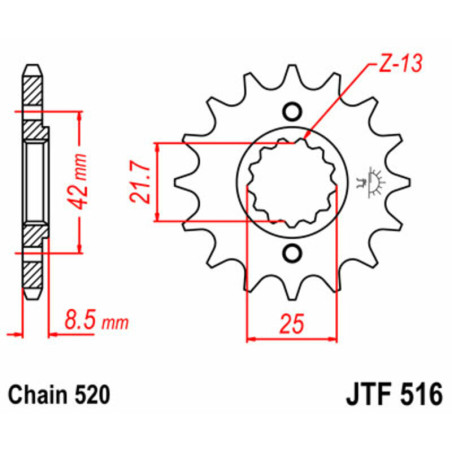 Piñón JT SPROCKETS acero estándar 516 - Paso 520