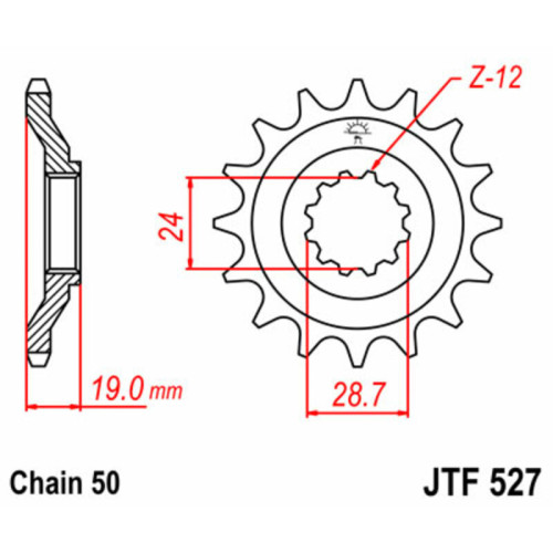 Piñón JT SPROCKETS acero estándar 527 - Paso 530