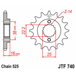 Piñón JT SPROCKETS acero estándar 740 - Paso 525 2