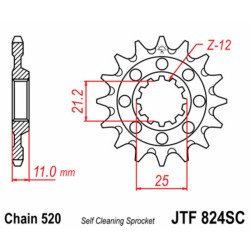 Piñón JT SPROCKETS acero autolimpiable 824 - Paso 520 2