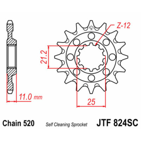 Piñón JT SPROCKETS acero autolimpiable 824 - Paso 520