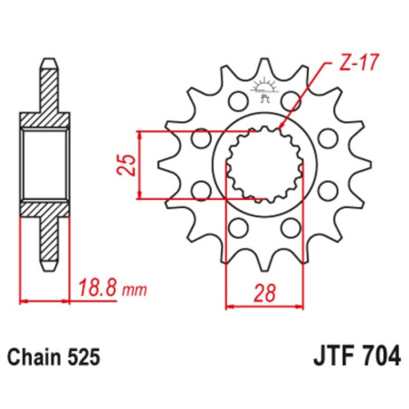 Kit cadena JT 525X1R (16-42-116) Pernos 8,5 mm , Piñon con goma reductora de ruido