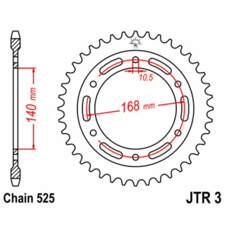 Kit cadena JT 525X1R (20-47-120) Pernos 10,5 mm