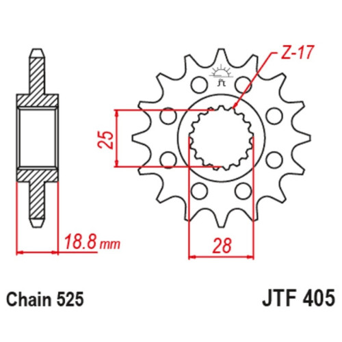 Kit cadena JT 525X1R (20-47-120) Pernos 10,5 mm