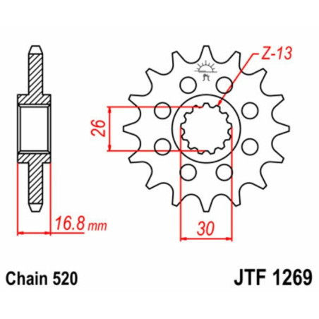 Kit cadena JT 520X1R (16-43-118) Conversion 520 , Corona reforzada de zinc negro