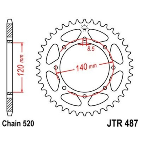 Kit cadena JT 520X1R (15-43-112) Corona reforzada de zinc negro