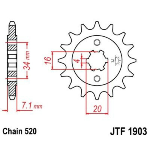 Kit cadena JT 520X1R (14-42-118) Corona reforzada de zinc negro