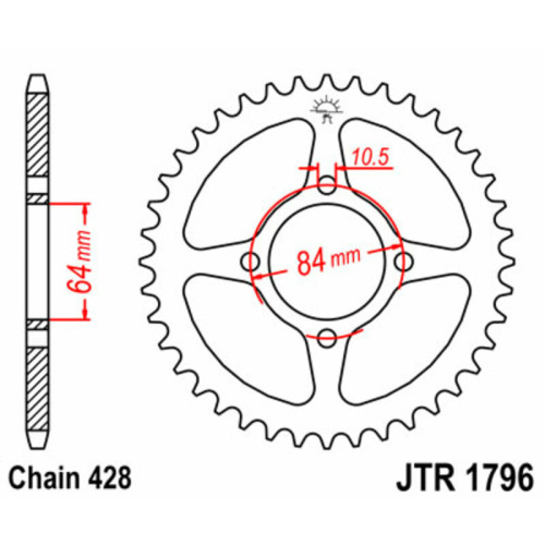 Corona JT SPROCKETS acero estándar 1796 - Paso 428